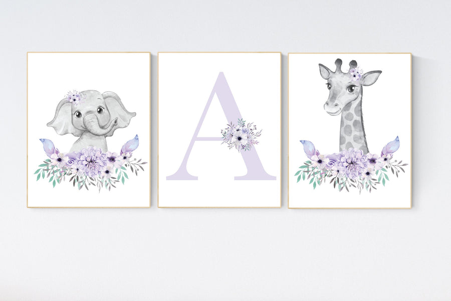 Nursery decor girl boho, Purple nursery, nursery wall art elephant, nursery decor girl, nursery decor girl floral, lilac nursery, lavender