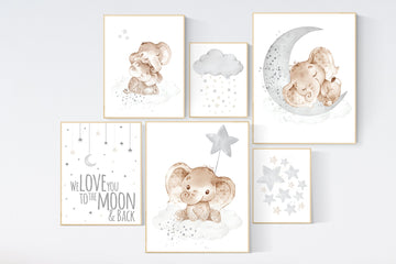 Nursery wall art animals, grey nursery, gender neutral nursery, neutral nursery, baby room decor, elephant nursery, animal prints, neutral