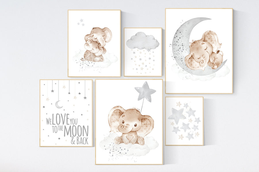 Nursery wall art animals, grey nursery, gender neutral nursery, neutral nursery, baby room decor, elephant nursery, animal prints, neutral