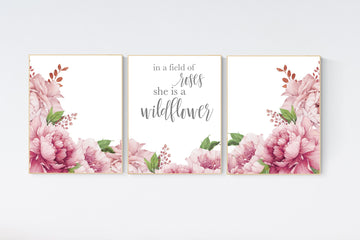 Nursery decor girl floral, peony, peonies, nursery decor flower, baby room art, flower nursery, In a field of roses she is a wildflower