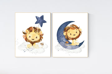 Lion nursery wall art, Nursery decor boy, navy nursery art, boy nursery ideas, boy nursery decor, safari animals, animal prints, boys room