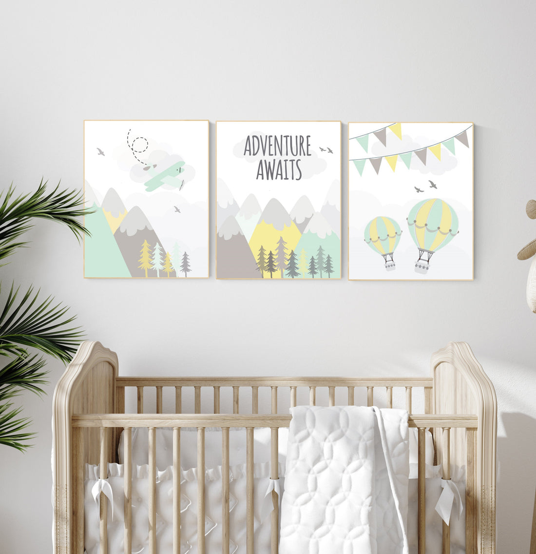 Adventure nursery decor, nursery decor airplane, world map nursery, adventure awaits, yellow mint nursery, travel theme, gender neutral