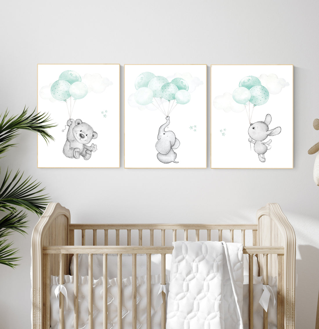 Mint nursery wall art, gender neutral, elephant nursery wall art, animal prints, bear nursery, rabbit nursery, mint green, twin nursery