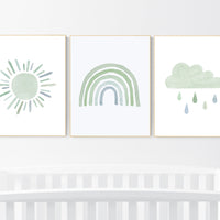 Nursery prints rainbow, gender neutral, sage green nursery wall decor, rainbow, moon, cloud, nursery wall art, nursery decor neutral, green