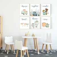 Travel nursery print, Explore nursery wall art, Baby boy nursery, Adventure Set of 6 prints, Camping Prints, Adventure Nursery Decor