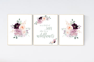 Nursery decor girl purple, mauve, Burgundy, floral nursery, flower nursery, butterfly, nursery prints girl, nursery wall decor girl, flower