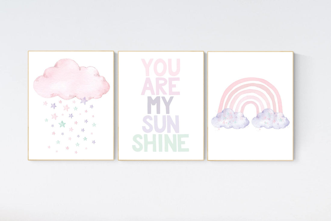 Nursery prints rainbow, Nursery decor girl, nursery wall art, pink purple mint, girl nursery decor, pink and purple, rainbow nursery