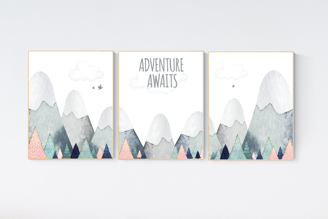 Nursery decor mountain, mountain nursery, adventure nursery, adventure theme nursery, woodland, gender neutral, adventure awaits, forest