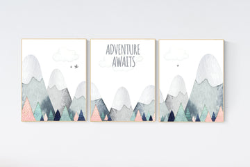 Nursery decor mountain, mountain nursery, adventure nursery, adventure theme nursery, woodland, gender neutral, adventure awaits, forest