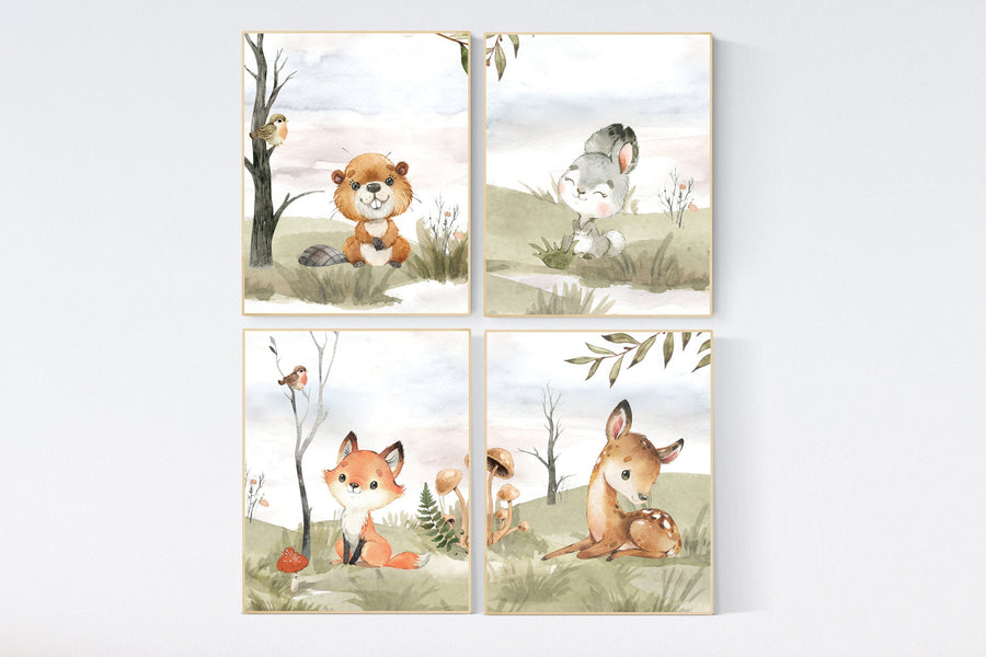 Nursery decor woodland, jungle animals, gender neutral nursery, Woodland Nursery Wall Art, Woodland Print Set, animal prints,