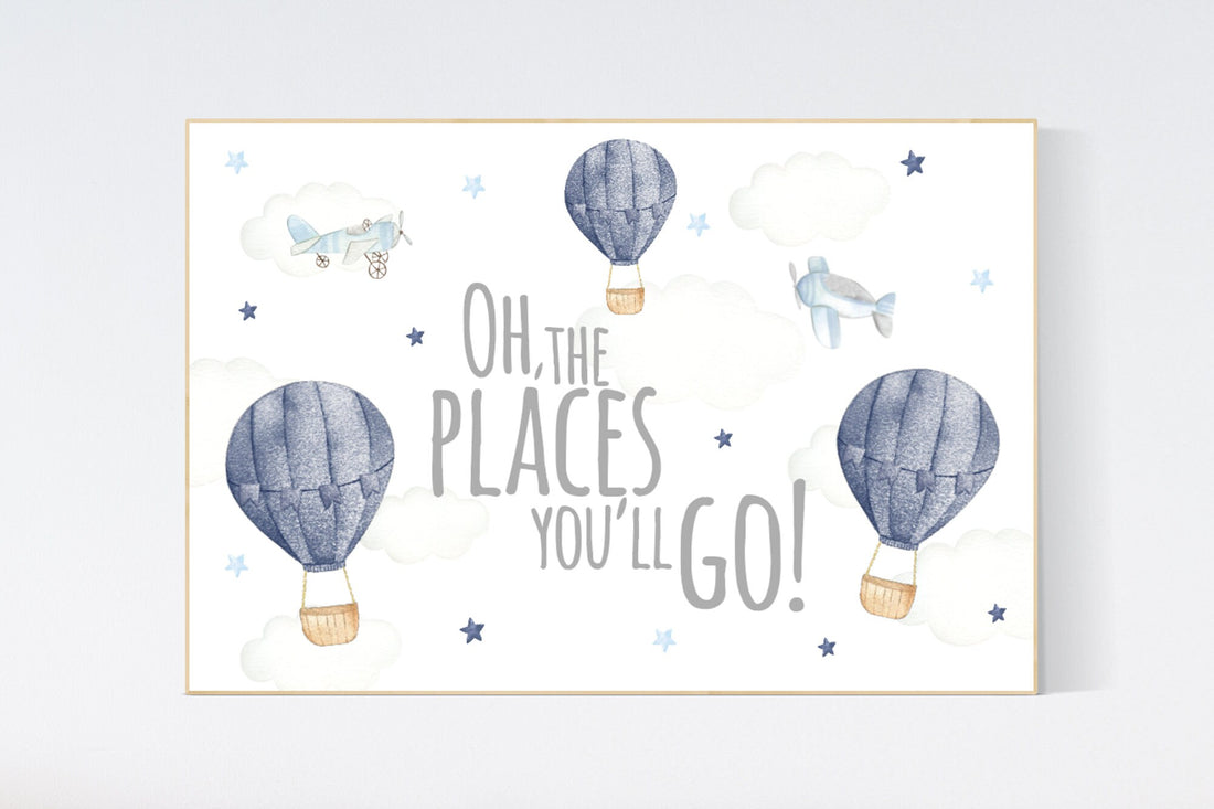 Hot air balloon nursery, Nursery decor navy blue, travel themed nursery, nursery decor boy, animal nursery, woodland animals