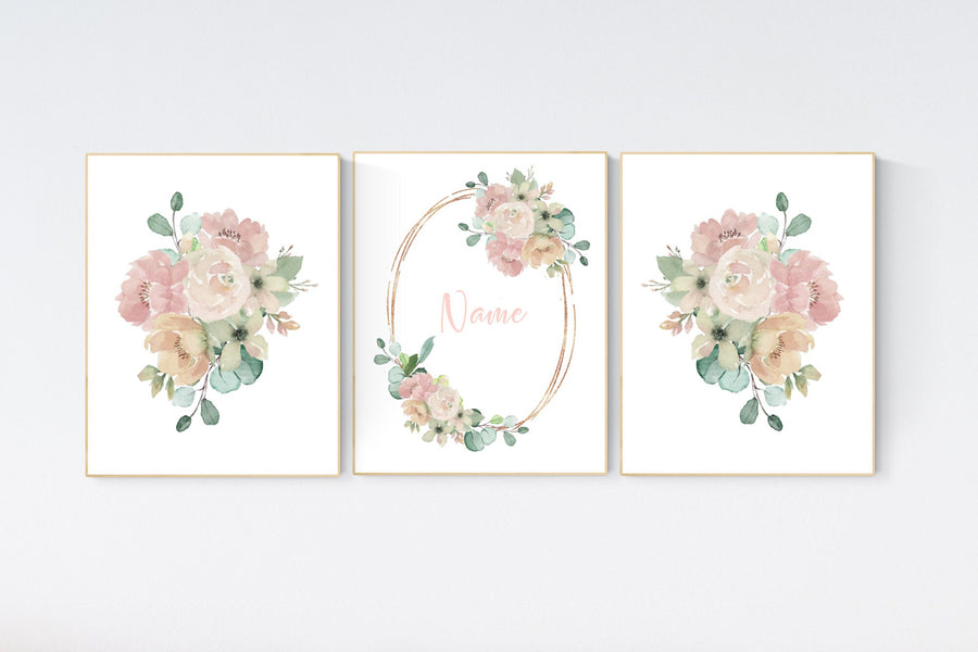 Nursery decor girl floral, nursery decor girl name, nursery decor girl flowers, blush pink, nursery decor girl boho, floral nursery prints