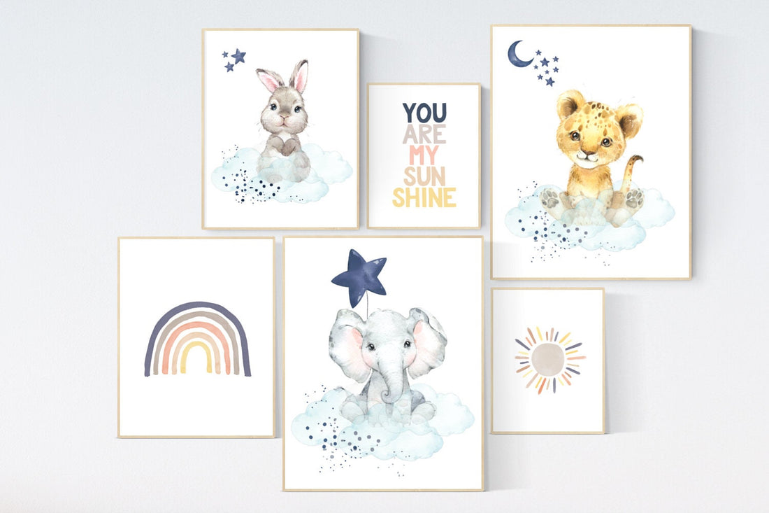 Animal prints for nursery, gender neutral, you are my sunshine, nursery decor neutral, rainbow nursery, nursery wall art animals, neutral