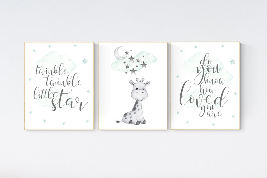 Nursery decor mint, gender neutral nursery, giraffe nursery, twinkle twinkle little star, animal prints, mint green nursery, gender neutral