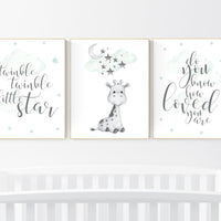 Nursery decor mint, gender neutral nursery, giraffe nursery, twinkle twinkle little star, animal prints, mint green nursery, gender neutral