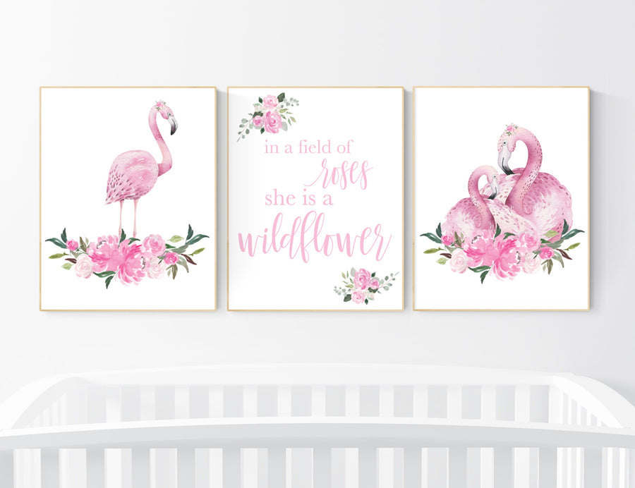 Nursery wall art flamingo, nursery decor girl flower, nursery decor girl floral, Boho baby room, pink nursery decor, flower baby room