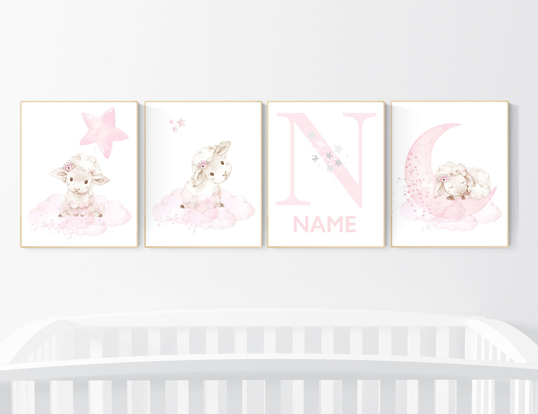 Nursery decor girl, Sheep nursery decor, nursery decor lambs, nursery wall art sheep, moon and cloud, girl nursery decor, sheep nursery