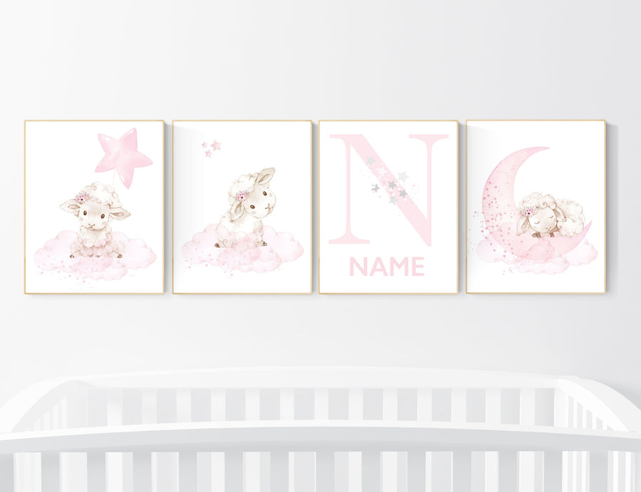 Nursery decor girl, Sheep nursery decor, nursery decor lambs, nursery wall art sheep, moon and cloud, girl nursery decor, sheep nursery