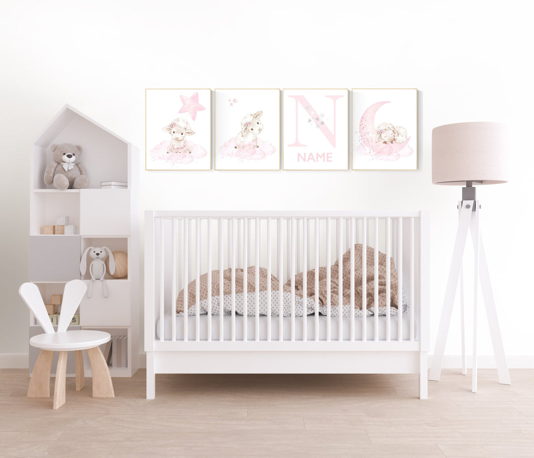 Nursery decor girl, Sheep nursery decor, nursery decor lambs, nursery wall art sheep, moon and cloud, girl nursery decor, sheep nursery