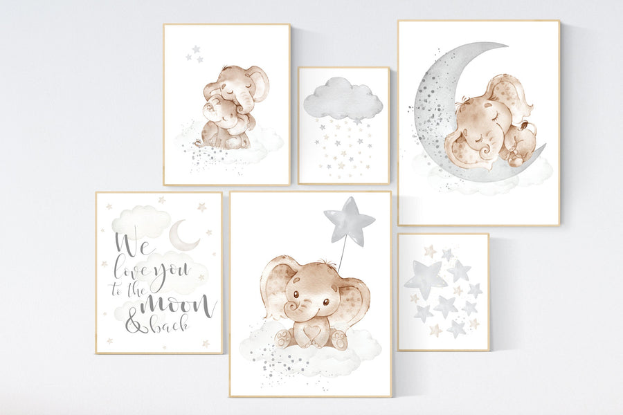 Nursery wall art animals, grey nursery, gender neutral nursery, neutral nursery, baby room decor, elephant nursery, animal prints, neutral