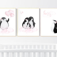 Penguin nursery, pink nursery wall art, girl nursery, baby room wall art, nursery wall art penguin, nursery decor girl, penguins, baby room