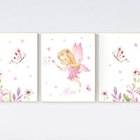 Nursery wall art girl, fairy nursery, butterfly nursery, nursery decor girl pink, girl nursery, flowers nursery prints, girl nursery decor