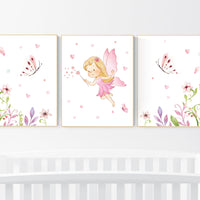 Nursery wall art girl, fairy nursery, butterfly nursery, nursery decor girl pink, girl nursery, flowers nursery prints, girl nursery decor