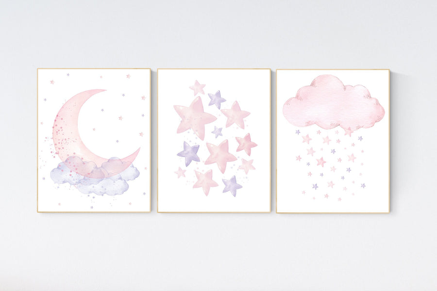 Nursery decor girl, Purple and pink, moon and stars, lilac, pink, baby room, girl nursery decor, stars nursery, lavender and pink