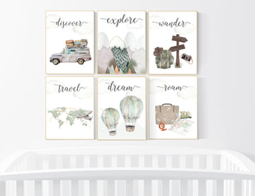 Travel nursery print, Explore nursery wall art, Baby boy nursery, Adventure Set of 6 prints, Camping Prints, Adventure Nursery Decor