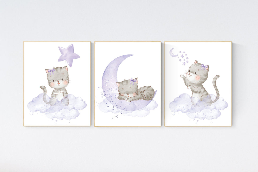 Cat nursery print, kitten nursery print, purple nursery, nursery decor girl, nursery art girl, cat print, kittens, cat nursery, lilac