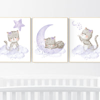 Cat nursery print, kitten nursery print, purple nursery, nursery decor girl, nursery art girl, cat print, kittens, cat nursery, lilac