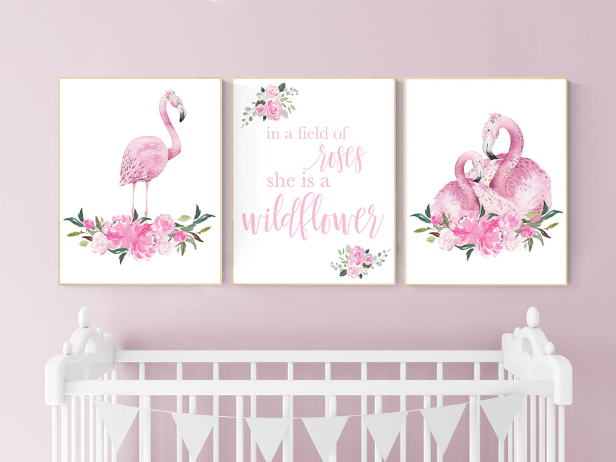 Nursery wall art flamingo, nursery decor girl flower, nursery decor girl floral, Boho baby room, pink nursery decor, flower baby room
