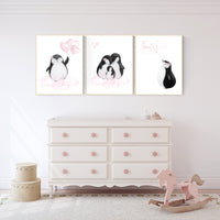 Penguin nursery, pink nursery wall art, girl nursery, baby room wall art, nursery wall art penguin, nursery decor girl, penguins, baby room