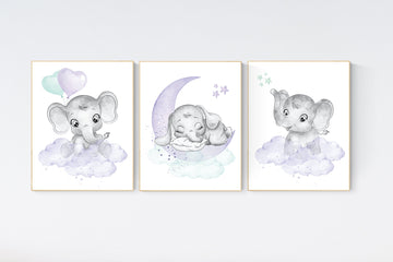 Nursery decor girl purple teal, elephant nursery, nursery decor girl purple, lilac, lavender, mint, nursery decor elephant, girl nursery
