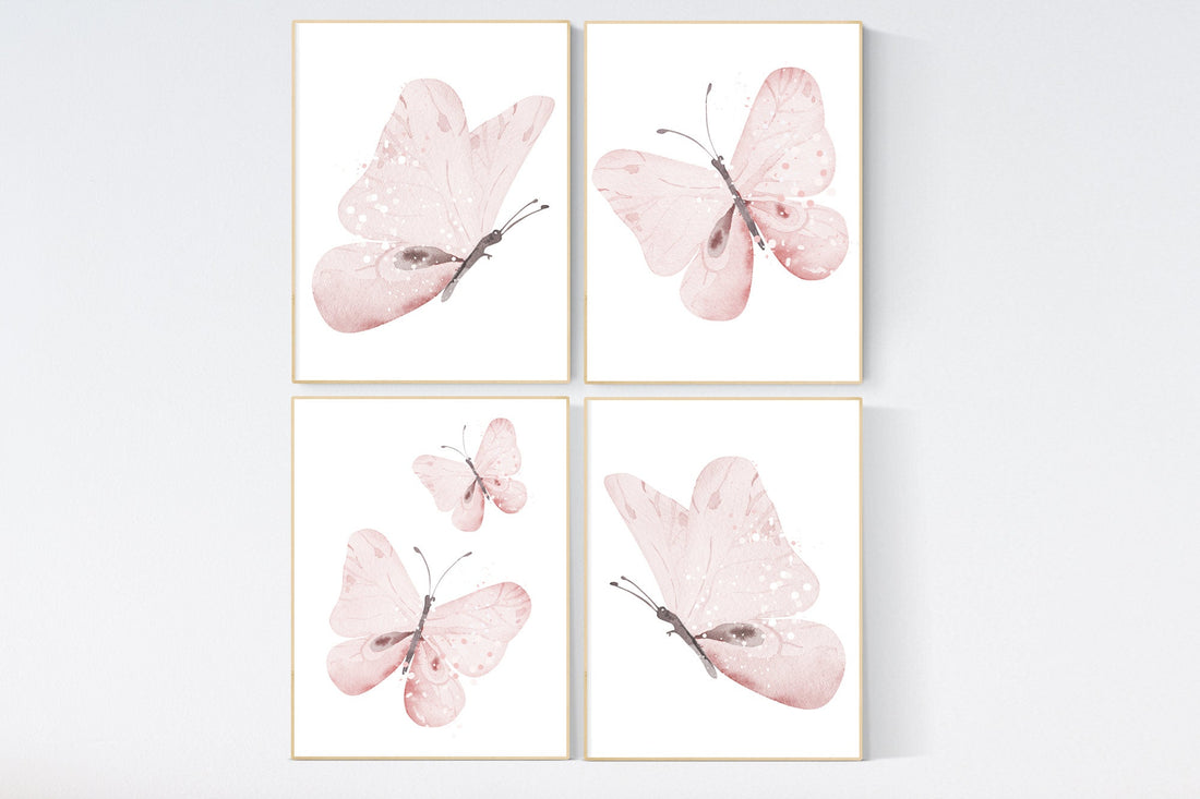 Nursery decor girl butterfly, Butterfly Nursery Art, Girl Nursery Art, Butterfly Nursery Decor for Baby Girl, flower nursery, light pink