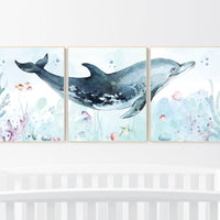 Under the sea wall art, whale nursery, Ocean nursery decor, Nautical nursery print set, under the sea nursery, gender neutral nursery