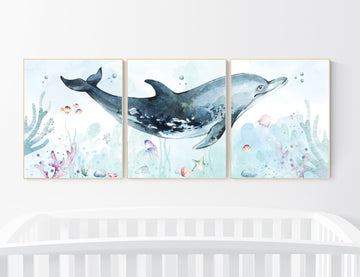 Under the sea wall art, whale nursery, Ocean nursery decor, Nautical nursery print set, under the sea nursery, gender neutral nursery