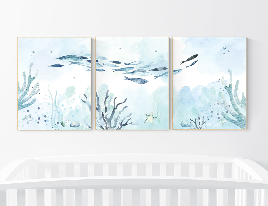 Under the sea wall art, Ocean nursery decor, Nautical nursery print set, under the sea nursery, gender neutral nursery, ocean, nautical