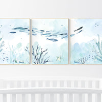 Under the sea wall art, Ocean nursery decor, Nautical nursery print set, under the sea nursery, gender neutral nursery, ocean, nautical