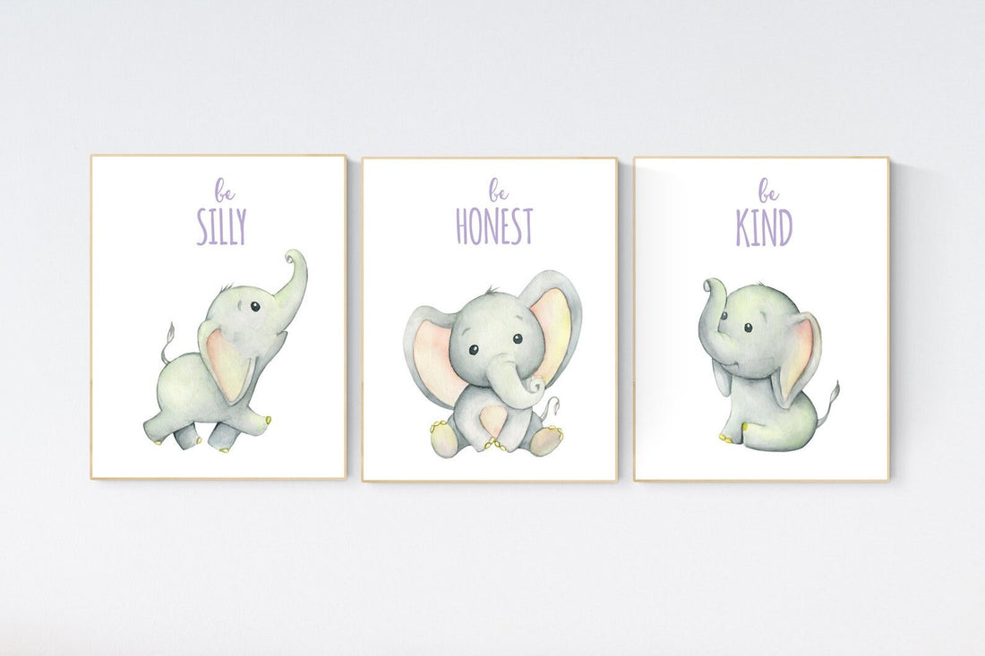 Elephant nursery decor, Nursery decor girl purple, nursery decor elephant girl, lavender, animal nursery, elephant prints