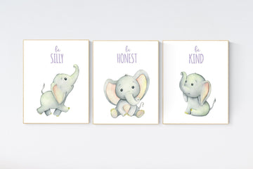 Elephant nursery decor, Nursery decor girl purple, nursery decor elephant girl, lavender, animal nursery, elephant prints