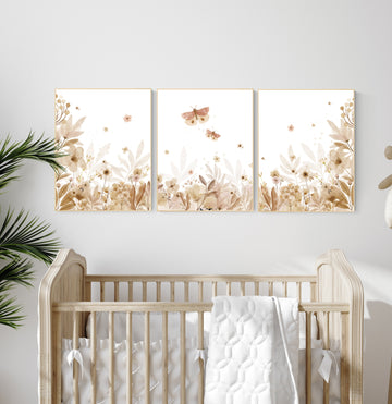 Nursery decor neutral, girl nursery, flower nursery, butterfly nursery, neutral colors, brown, beige, floral nursery decor, neutral nursery