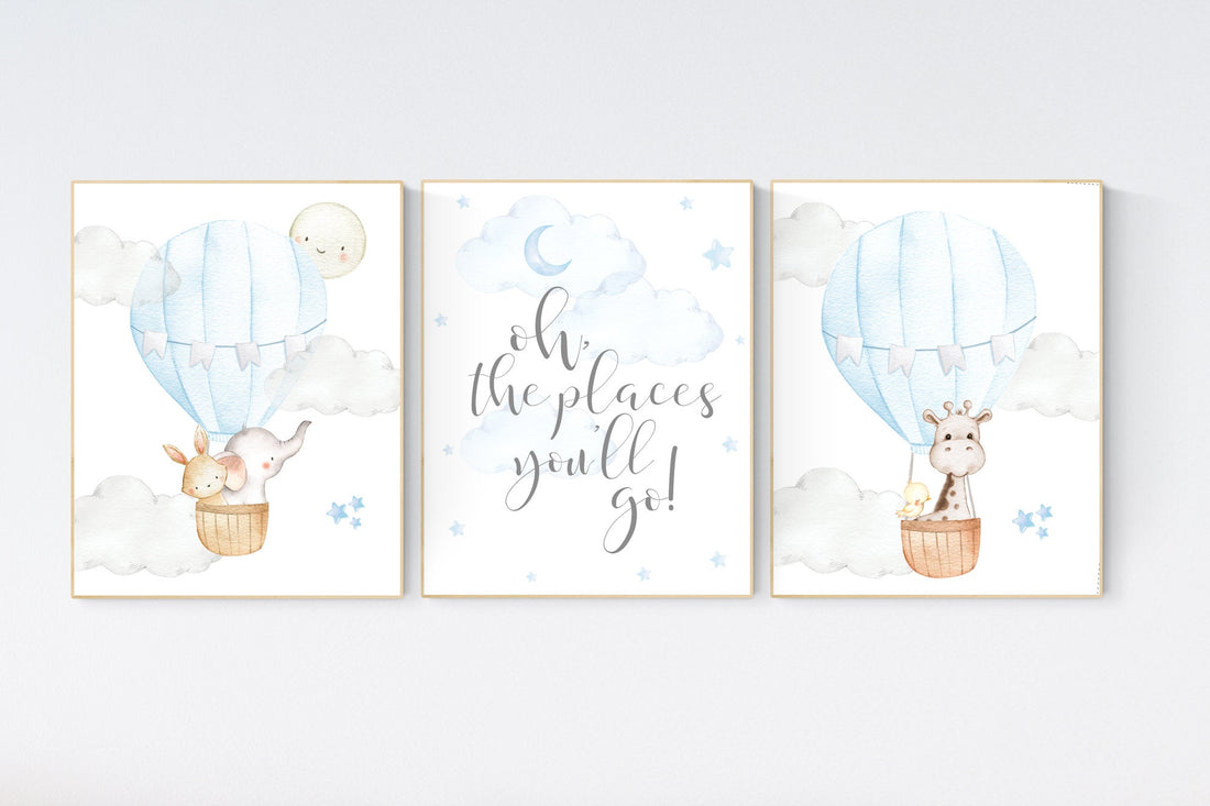 Nursery decor boy, baby blue nursery, hot air balloon nursery, oh the places you&