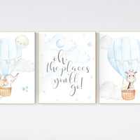 Nursery decor boy, baby blue nursery, hot air balloon nursery, oh the places you'll go, animal nursery, boy nursery wall art, boys room