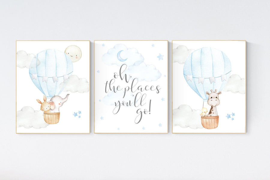 Nursery decor boy, baby blue nursery, hot air balloon nursery, oh the places you'll go, animal nursery, boy nursery wall art, boys room