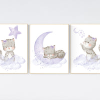 Nursery decor girl purple, cat nursery, Nursery decor girl lavender and gray, kitten nursery, girl nursery decor, cats print for nursery