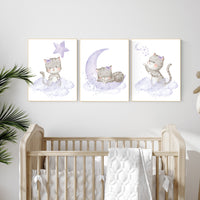 Nursery decor girl purple, cat nursery, Nursery decor girl lavender and gray, kitten nursery, girl nursery decor, cats print for nursery