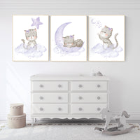 Nursery decor girl purple, cat nursery, Nursery decor girl lavender and gray, kitten nursery, girl nursery decor, cats print for nursery