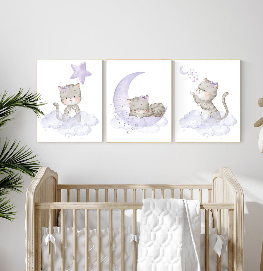Cat nursery print, kitten nursery print, purple nursery, nursery decor girl, nursery art girl, cat print, kittens, cat nursery, lilac