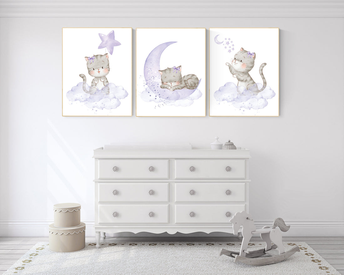 Cat nursery print, kitten nursery print, purple nursery, nursery decor girl, nursery art girl, cat print, kittens, cat nursery, lilac